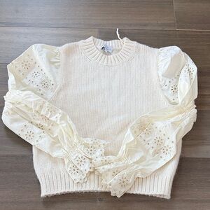 & Other Stories Cream Knit Sweater with eyelet sleeves